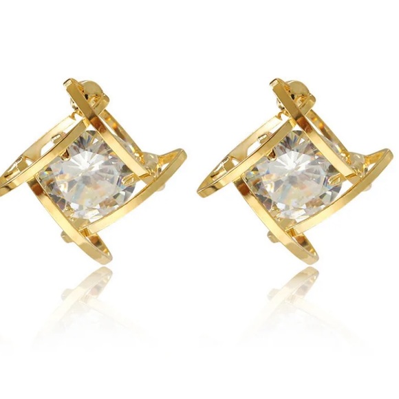 Gold Plated Geometric Crystal Earrings - Picture 2 of 3